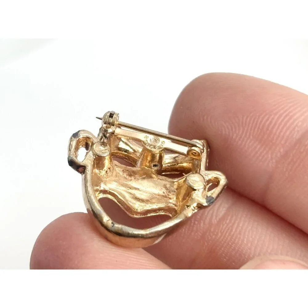 Happy Mask Gold Toned Vintage Costume Jewelry Brooch | Lapel Pin